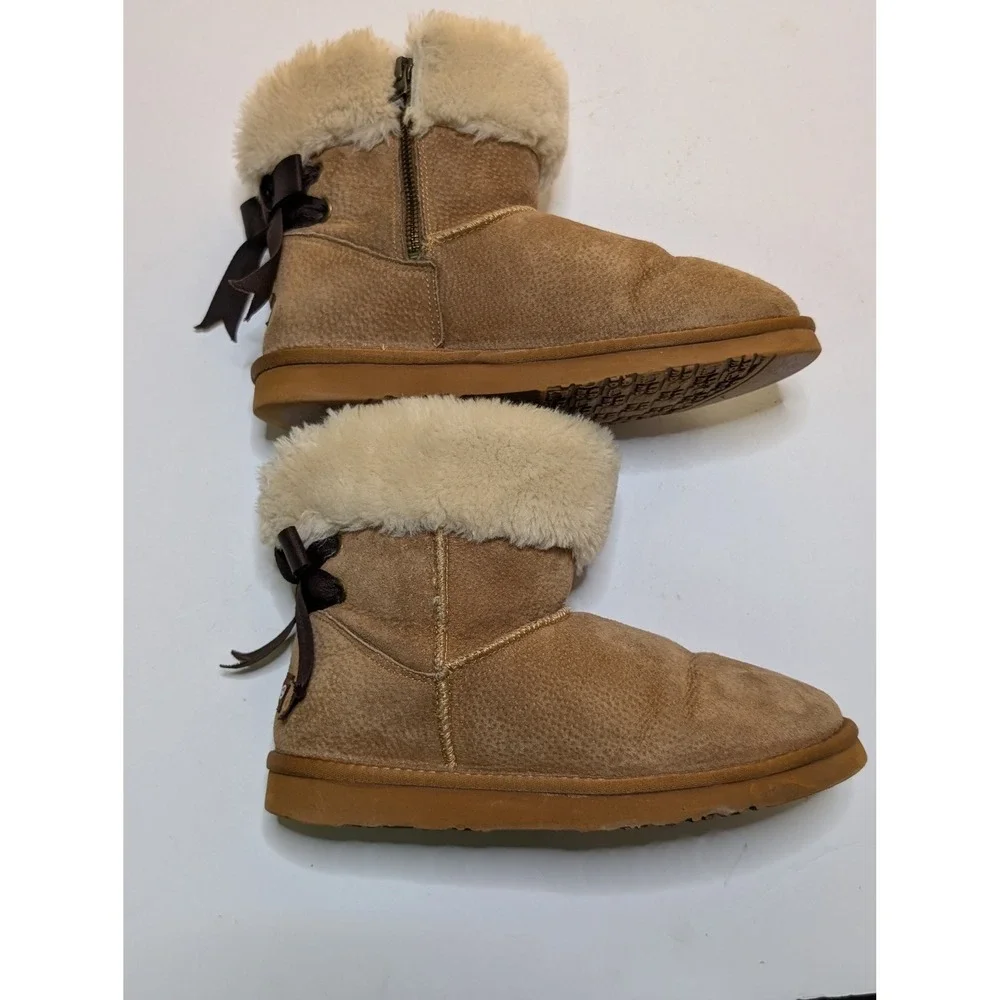 Lamo Womens Chestnut Suede Winter Boots Faux Fur Lined Bow Detail Size‎ 8